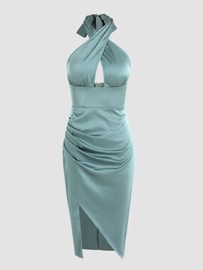 Cider One-Shoulder Satin Midi Dress in Sage